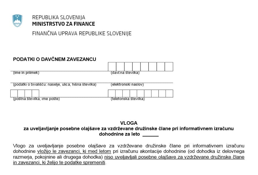 Dohodnina – uveljavite olajšavo za družinske člane