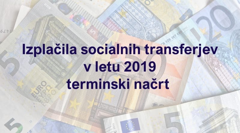 Izplačila socialnih transferjev v letu 2019 - terminski načrt