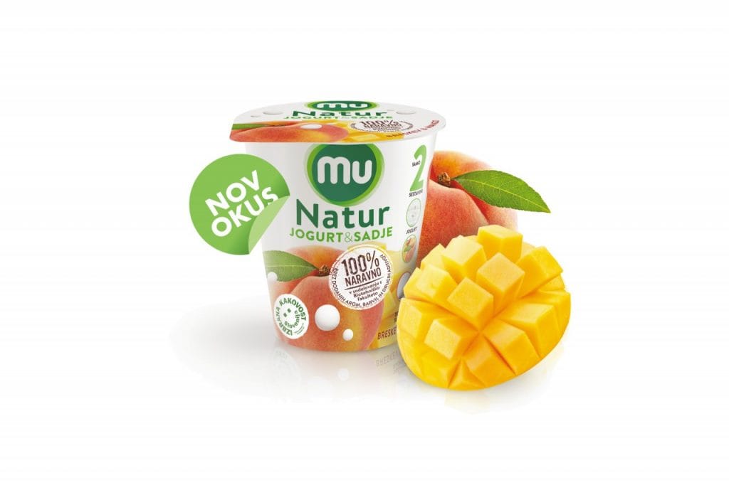 Nov okus Mu Natur: jogurt, breskev, mango. In nič drugega.