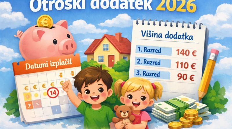Otroški dodatek 2026 - višina in datumi izplačil